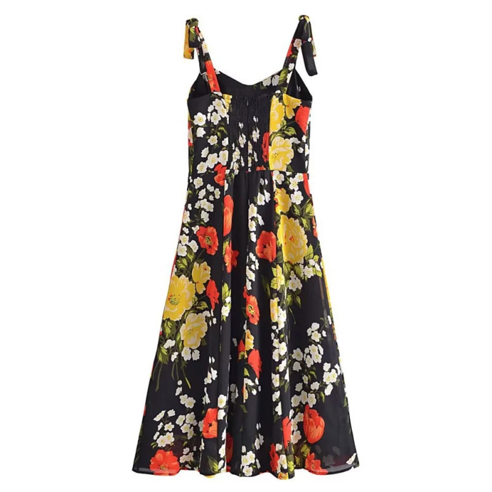 Spring Floral Print Bow Tie Strap Cami Dress